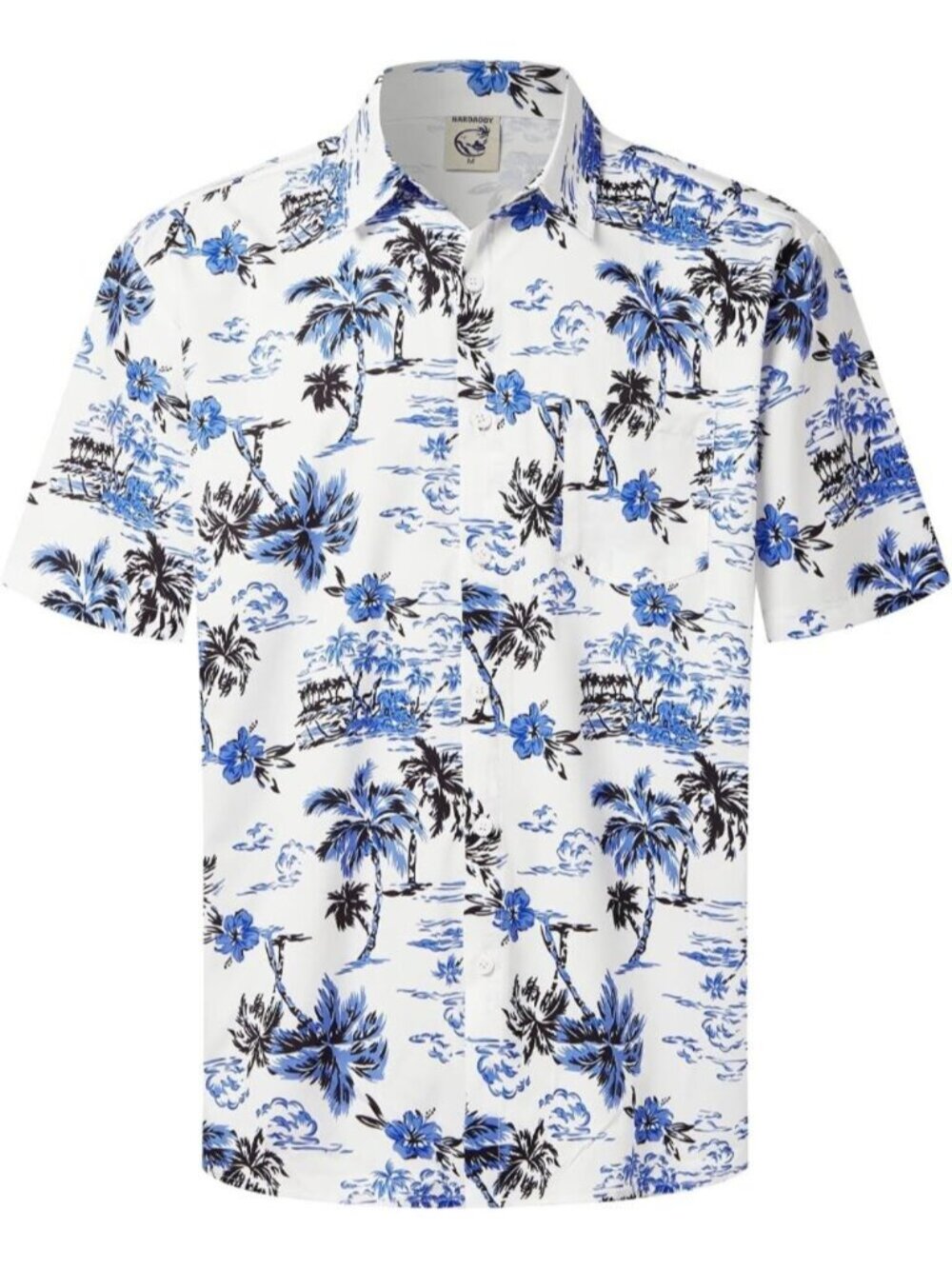Men's Blue Hawaiian Short Sleeve Coconut Printed Button Down Casual Shirts